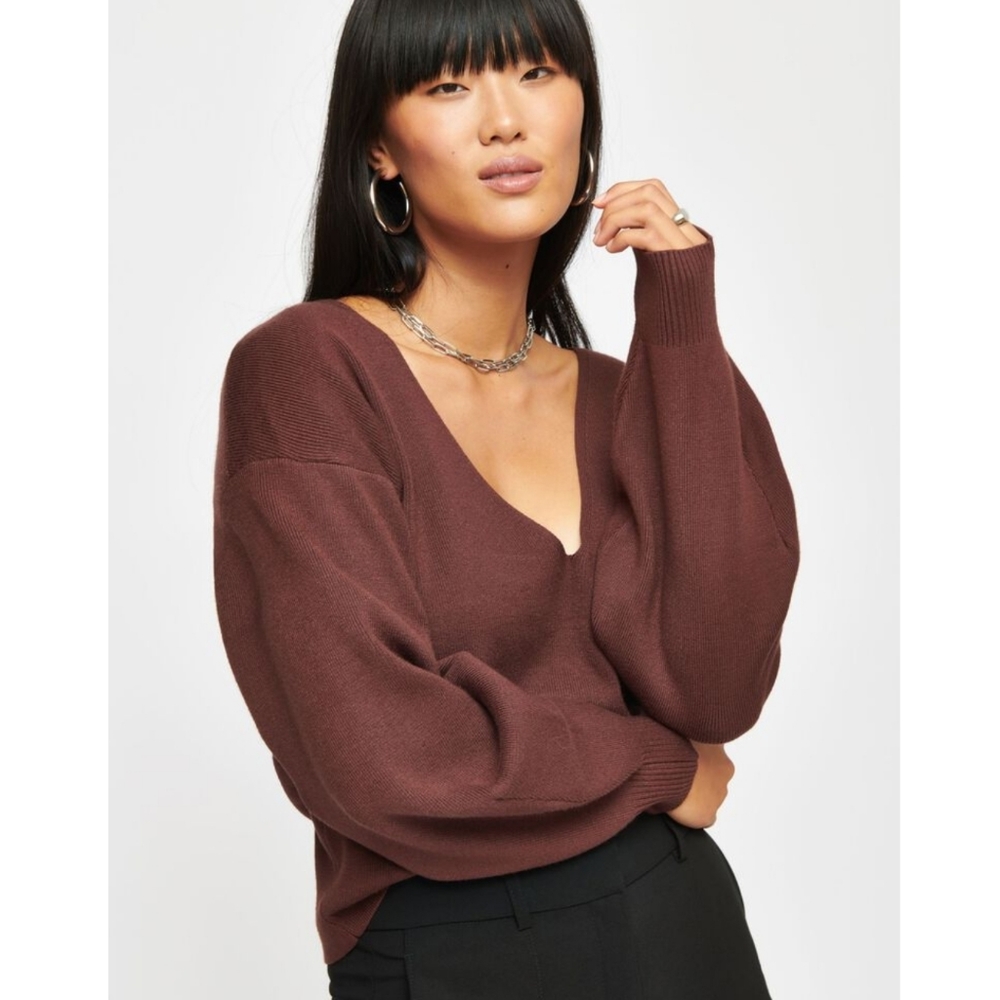 Dynamite Luca Puff Sleeve V-neck Sweater